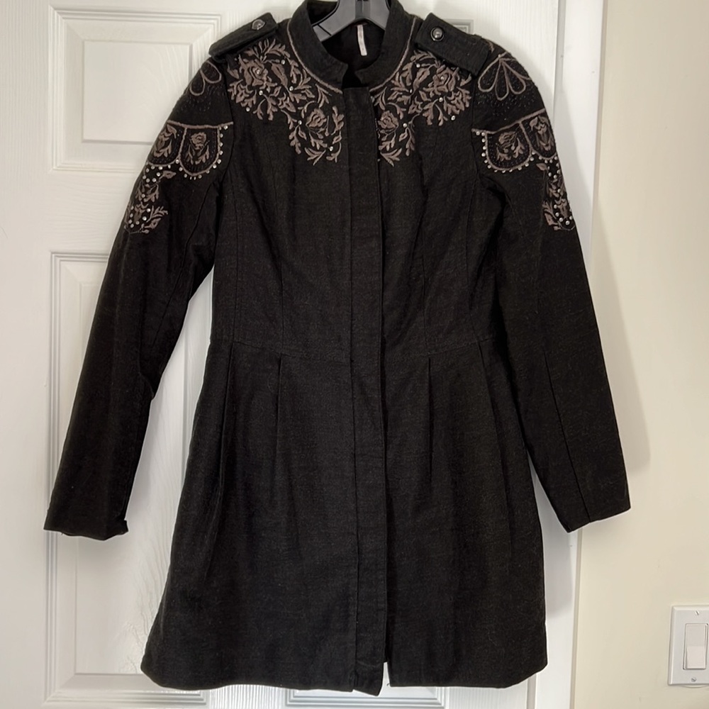 Free People Embroidered and Stud Coat